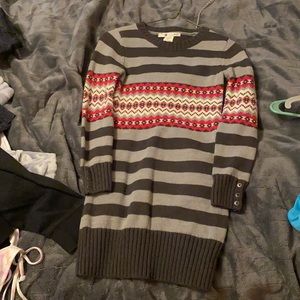 kids sweater dress, grey white and pink